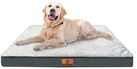 HNUOUNH Hundebett Grosse Hunde, Orthopädisches Hundebett Waschbar Hundekissen Flauschig,Atmungsaktiv Hundematte Hundematratze mit Abnehmbarer Deckel, Anti-Rutsch-Boden, Grau 89x59x8cm
