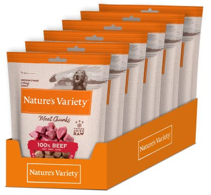 Nature's Variety - Freezed Dried - Secchi liofilizzati di carne di manzo disossata per cani - Scatola da 6 x 50 g - Totale 300 g