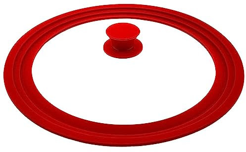 Universal Silicon Lid for Pots,Pans and Skillets-Tempered Glass with Heat Resistant Silicone Rim By HR Huare Technology,Fits 16-18-20cm Diameter Cookware,Red,1 Pack