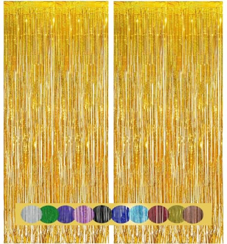 2 pièces 1x2,5 m Rideau Métallique de Frange dorés, décoration en feuille de paillettes pour le nouvel an, anniversaire, fête de mariage | Frange pour la décoration