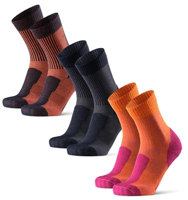 DANISH ENDURANCE Calze Trekking Leggere in Lana Merino, Anti-Vesciche, da Uomo, Donna, Bambino, 3 Paia, Multicolore (1xBlu Navy/Arancione, 1xFucsia/Arancione, 1xBlu Navy), 43-47