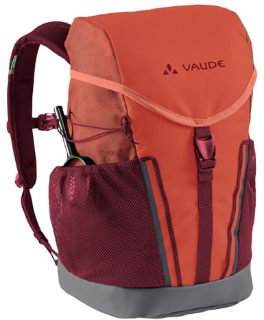 VAUDE Kinderrucksack Mädchen Puck - komfortabler Wanderrucksack Kinder 10L, Wetterfester Schulrucksack mit Regenhülle & Lupe, viel Stauraum, hotchili,Einheitsgröße