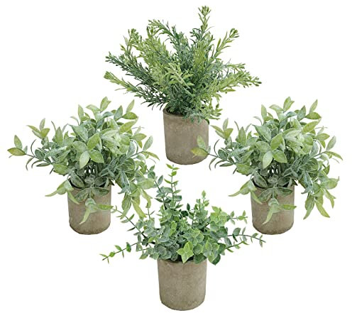 newkaijian Künstliche Pflanzen – Mini Eukalyptus Deko, 4 Stück für Dekoration in Küche, Wohnzimmer & Büro – Pflegeleicht & Langlebig