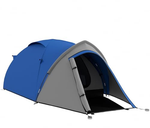 Outsunny Tienda de campaña para dos personas con carcasa resistente a la intemperie, vestíbulo y ventanas, tienda de campaña ligera para pesca y senderismo, azul y gris