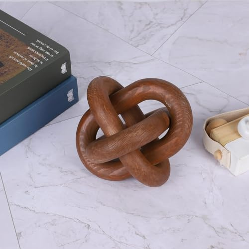 MALOKI Wood Knot Chain Link Decor 3-Link Decorative Objects for TV Stand Decor Rustic Simple Farmhouse Wooden Link Knot Ornaments for Boho Bookshelf Tiered Tray Entry Way Table Home Decorations