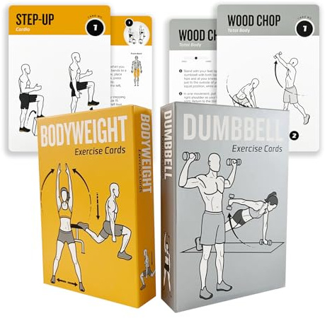 ELAORY Bodyweight & Dumbbell Workout Cards - 100 Large 5x3.5 Exercise Cards with 24 Strength Moves, Home & Gym Fitness Cards for Men & Women, Beginner Fitness Guide
