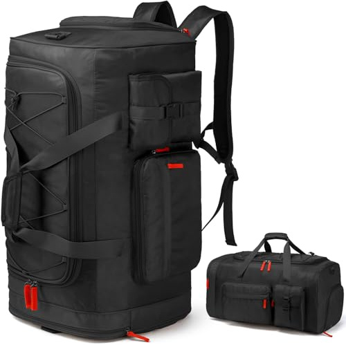 TAIHOYIN Bolsa Deporte Hombre Grande Con Correas De Mochila 70L Impermeable Bolsa De Viaje Mujer Con Compartimento Para Zapatos Para Deportivo Boxeo Gimnasio, Negro