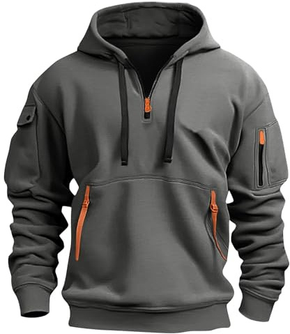 Sweats à Capuche Homme avec Demie Fermeture 2026 Pull de Travail Homme | Sweatshirts Hommes Grandes Tailles Décontracté Pull de Travail Quotidien Couleur Unie