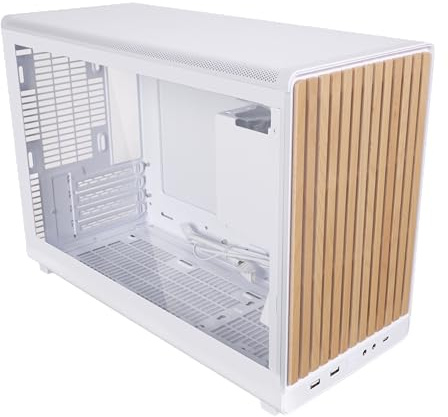 Lian Li A3-26.3L mikroformfaktor chassi – trä framsida och sida härdat glaspanel – stöder 360 mm AIO-modularitetsdesign för M-ATX, ITX moderkort-DAN fodral samarbete – vit (A3W-WDG)