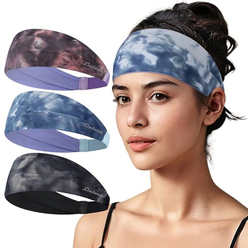 Bandeau de Sport pour Femme - pour Le Yoga, la Course, l'entraînement, Le Fitness, Le Tennis, la Gym, Le vélo, la randonnée, Le Volleyball, la Danse, Les Voyages (3 tie-Dye)