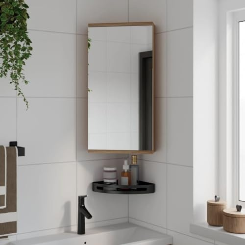 IKAYAA Mueble Suspendido de Espejo de Esquina Armario de Pared con Espejo Armario de Baño con Puertas Gabinete de Espejo Mueble Colgante Roble 30 x 24 x 60 cm