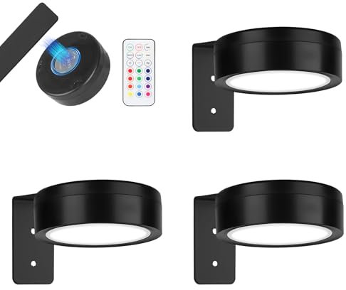 Noaya 3 Pcs Magnetic Wall Lights - 13 RGB Wireless Picture Lights with Remote, Battery Operated Art Drawing Wall Lamp, Poster Light, Creative LED Wireless Lamp for Home Bedroom Living Room, Black