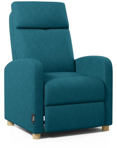 ZZ DON DESCANSO - Sillon Relax Reclinable Tela Verona (63x74x105cm). Sillón Reclinable Compacto con Reposapiés, Apertura Push, 2 Posiciones y Posición Cero, Butaca Reclinable hasta 160º (Azul)