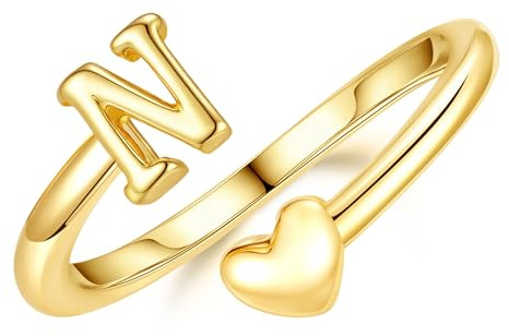 TINGN Anillo de Oro Mujer Niña - Chapado en Oro 14K Resistente al Agua Anillos de Corazón con Letras Anillo Apilable Anillo de Promesa Anillo Pulgar Llamativo Anillo de Oro Regalos para Mujeres Novia