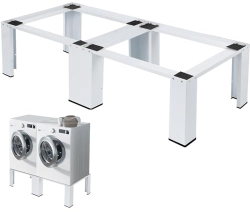 Metall dubbel tvättmaskin underrede 2-vägs piedestal sockel 126 x 54 x 32 cm | Max. 300 kg, stabil tvättmaskin, underskåp, upphöjning för torktumlare kylskåp, vit