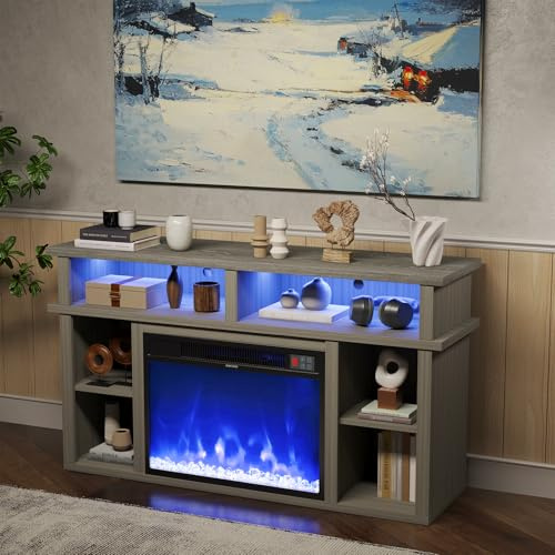 GRAVFORCE Electric Fireplace TV Stand Entertainment Center Console Table for 55 TVs with RGB LED Lights 23 inch Heating Insert Fireplaces Overheat Protection Remote Controls