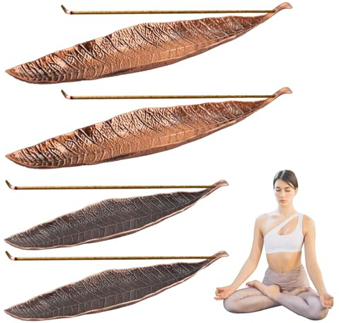 4 soportes de incienso de bronce con hojas de metal, soporte para quemador de incienso, cenizas adecuado para incienso, ideal para el hogar, oficina, yoga, meditación, oficina, decoración del hogar