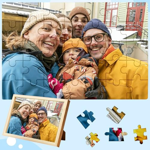 Rompecabezas personalizado de 35 piezas para adultos, rompecabezas de madera con marco de Burlywood, retrato de mascotas, imagen de paisaje, rompecabezas personalizado para familiares, amigos, regalo