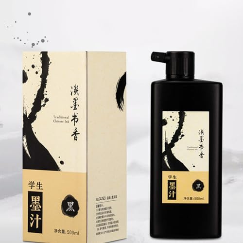 Aolidsive Encre de Calligraphie, Encre de Chine Liquide Noire de qualité Supérieure, Anti-taches pour Professionnels et Débutants, Bouteille de 500 Ml pour Calligraphie et Peinture
