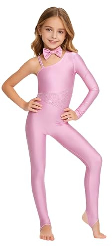 FEESHOW Flickor, barn, katt, overall med svans och rosett, halsband, helkropp, gymnastikdräkt, glitter, balett, enhetlig, danskläder