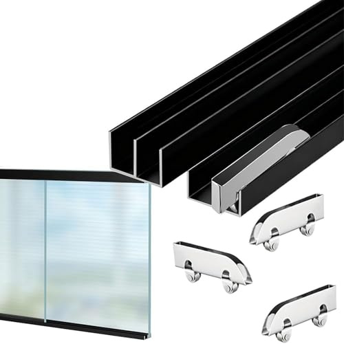 Svart aluminium skjutdörrsspårsats, Heavy Duty Dual Channel Cabinet Slider med Silent Rollers, 1 set(180cm)