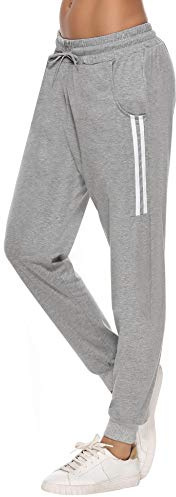 Sykooria Pantalones Deportivos Casuales para Mujer Pantalones de Jogger de Cintura con Cordón de Algodón Pantalones de Chándal Suaves y Ligeros con Bolsillo, Gris, L
