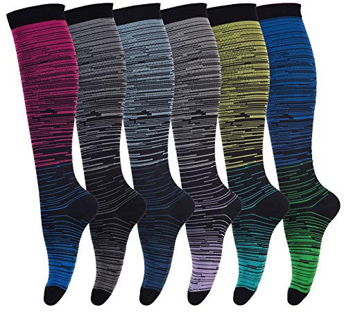 Kompressionsstrümpfe für Damen und Herren (6 Paar) Stützstrümpfe Sprunggelenkschutz und Mittelfußstütze für Sport, Flug, Laufen, Reisen, Radsport, Schwangerschaft Krankenschwester 20-30 mmHg