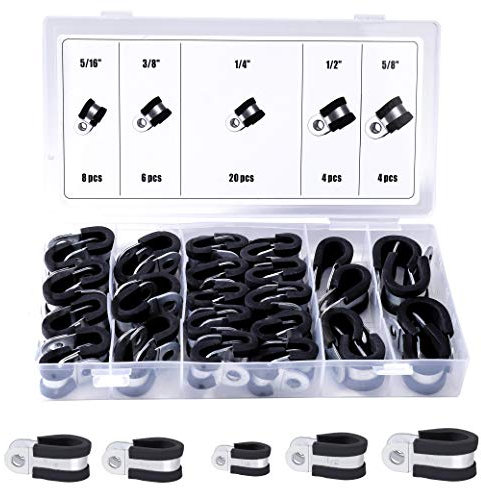 Collier de Serrage Réglable Serre-Joints à Tuyaux 5/16 3/8 1/2 1/4 5/8 Assortiment en Caoutchouc Zinc Plaqué Câble Clamp 42 Pièces