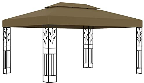 vidaXL 3x4m Powder-Coated Steel Gazebo with Double Roof - Water-Resistant, 100% Polyester PA Coated Cover, Perfect for Outdoor Events, Taupe