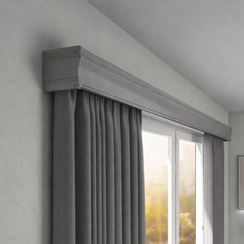 ZSHINE Three-in-One Curtain Track Double Tracks and Curtain Pelmet With Light Belt Optional Customize Length for Living Room Bedroom (Wall Mount Grey)