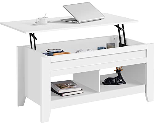 Yaheetech Tavolino da Caffè Sollevabile Tavolo Basso da Soggiorno Tavolino con Ripiano Elevabile da Salotto 104,5 x 49,5 x 49-62 cm Tavolino da Divano Portaoggetti Spazioso Bianco