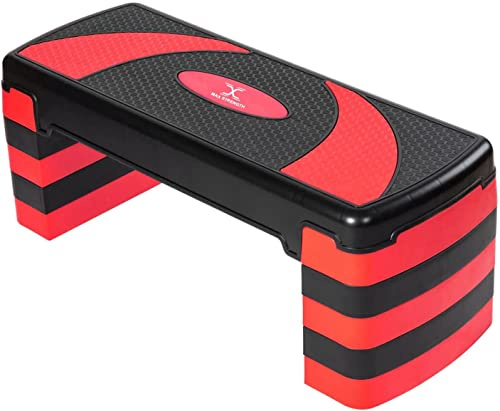 Aerobic Exercise Stepper with 5 Adjustable Step Levels (10/15/20/25/30CM), Cardio, Weights, Yoga, Exercise Workout Step Board, Anti-Slip for Home/Gym/Office, Routines, Fitness, Traing (Red)