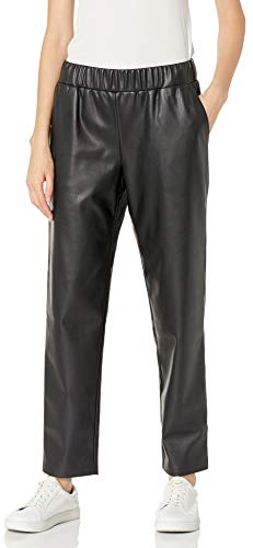 The Drop Pantalón Jogger Sin Cierre de Cuero Sintético, por @lisadnyc para Mujer, Negro, 4XL Grande
