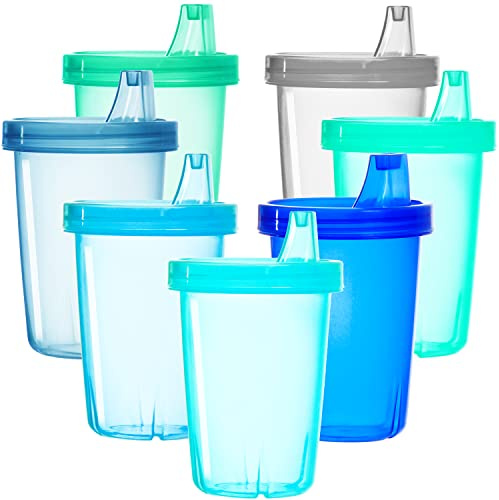 Youngever 7 Pack Reusable Kids Sippy Cups, Assorted Colors (Coastal)