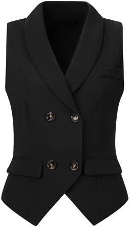 Allegra K Gilet élégant pour femme à double boutonnage châle revers gilet de costume sans manches Noir L