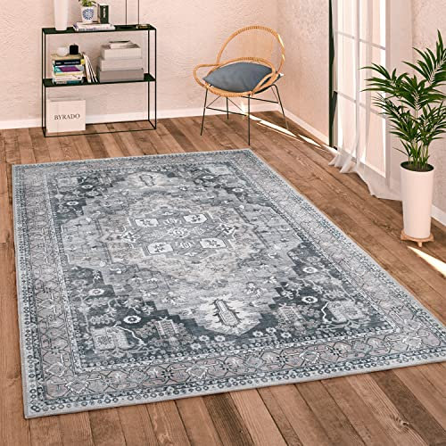 Paco Home Alfombra Salon De Habitacion Tejido Plano Moderna Vintage Motivo Oriental Ornament con Ribete Se Puede Lavar, tamaño:120x160 cm, Color:Gris 2