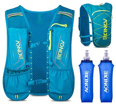 AONIJIE Wasserfeste und atmungsaktive Trinkweste mit 500 ml Flasche, 129,9 g, leichte Trinkweste, Rucksack, passend für 17,3 cm Handys, zum Wandern, Radfahren, Rennen, Marathon (grau mit 2 x 500 ml