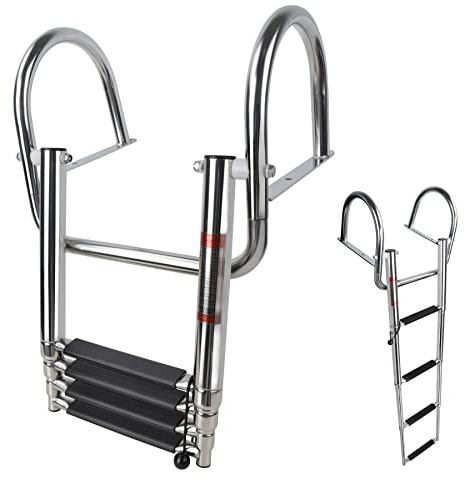 Scaletta telescopica per imbarco a 4 gradini, resistente, con ampi gradini, pieghevole, con corrimano