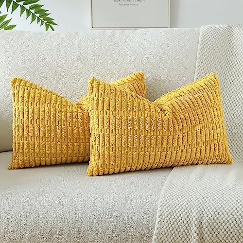 JOTOM 2er Set Kordsamt Weicher Kissenbezüge Moderne Kissenhüllen Dekorative Sofakissen Dekokissen Zierkissenbezug für Wohnzimmer Sofa Schlafzimmer Gelb 40x60 cm