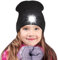 SPGOOD Mütze mit Led Licht Kinder,Led Mütze für Jungen und Mädchen,USB Wiederaufladbare LED Beleuchtete Beanie Mütze mit Licht,Winter Wärmer Haube mit LED Licht(Schwarz)