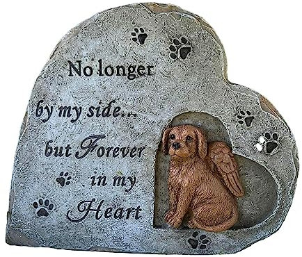 Piedra sepulcral de resina para perro, en forma de corazón, pérdida de simpatía por mascotas, piedra conmemorativa de jardín para cementerio, jardín, patio trasero