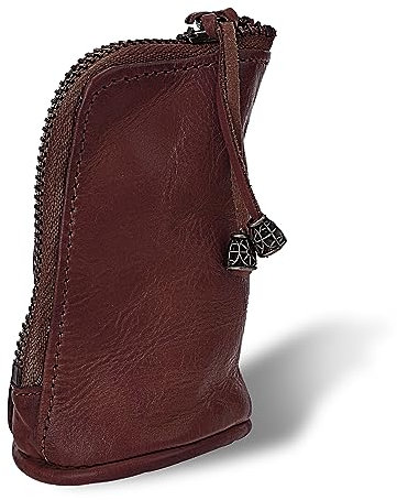 TIESOME Echtleder Geldbörse, mittelalterliches Rindsleder Wechselgeldfach Reißverschluss Münzbeutel Geldbörse Münz Organizer mit Schlüsselring kleine Reisebrieftasche für Männer (Kaffeefarbe)