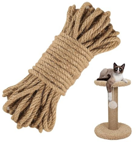 25m Cuerda de Yute de 10 mm Cuerda de Cáñamo Cuerda Rascador para Gatos Cuerda Manualidades Cuerda Gruesa Decorativa Cuerda Sisal para Bricolaje DecoracióN del Hogar Manualidades Jardinería