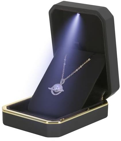 Luxury LED Pendant Necklace Gift Box with LED Light, Velvet Jewelry Storage Display Case for Proposal Engagement Wedding Anniversary Birthday(Black)