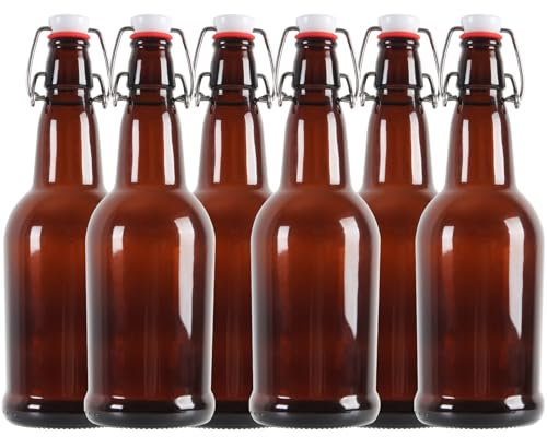 GARUET 16oz - Swing Top Glass Bottles, Flip Top Glass Water Bottles for Fermentation, Kombucha, Oil, Vinegar, Vanilla Extract, Juice, Tea, Wine - Beer Brewing Bottle, 6 Pack