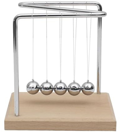 HOME DECO FACTORY - HD0378, Péndulo de Newton H15 cm - Objeto Decorativo Educativo, Diseño Minimalista, Movimientos Hipnóticos, Regalo Original para Amantes de la Ciencia - Marrón, Gris