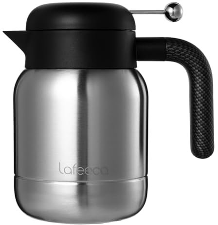 Aura Thermal Coffee Carafe Tea Pot for Keeping Hot & Iced Cold - Vacuum Insulated - Water Pitcher - Beverage Dispenser - Leakproof Cool touch handle - BPA Free - 1 Liter - Stainess
