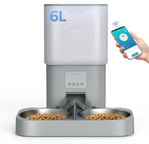 Grandtail 2.4 G WiFi Automatischer Katzenfutter Automat mit APP-Steuerung, 6 L Katzenfutterspender Inklusive Trockenmittelbeutel, BPA-frei, 10s Sprachaufzeichnung, Doppelte Stromversorgung