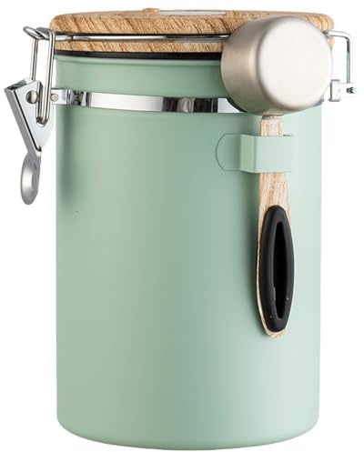 Pasdrucn 1.8L Airtight Coffee Canister, Coffee Bean Storage, Airtight Coffee Container, with Date Tracker Window Und Spoon, Air Tight Coffee Container, Vacuum Coffee Container (Green)