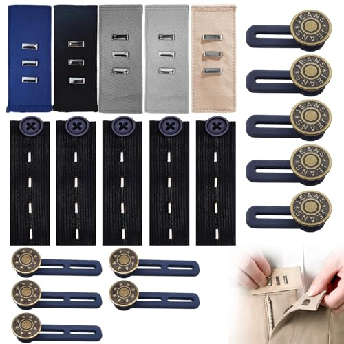 20pcs Pants Waist Extenders, Adjustable Button Extender for Trousers, Elastic Jeans Waist Extender, Waistband Extender for Pants Skirts Women Men, 5 Pieces of 4 Style